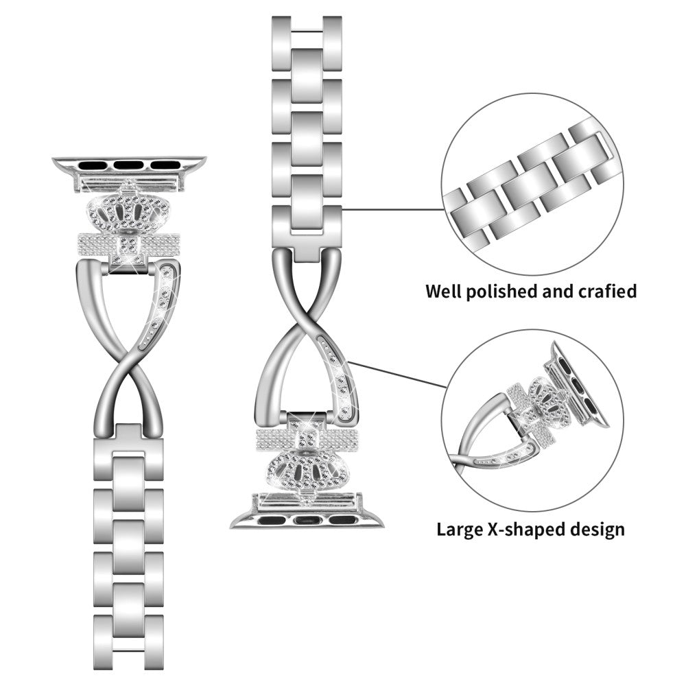 Vildt Rart Metal Og Rhinsten Universal Rem passer til Apple Smartwatch - Sølv#serie_3