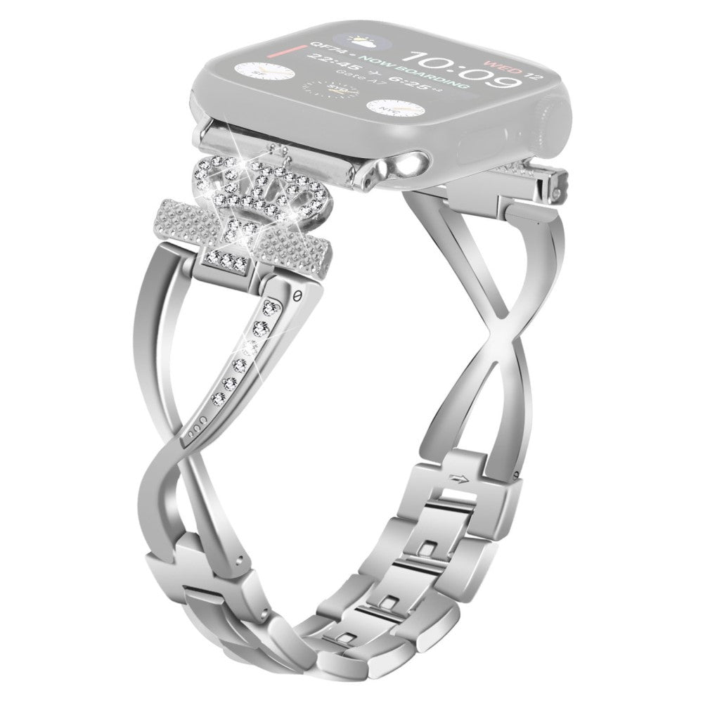 Apple Watch Series 9 45mm / Ultra 2 crown rhinestone décor alloy strap - Silver#serie_3