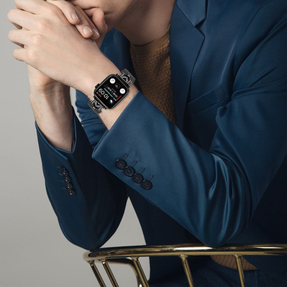 Apple Watch Series 9 45mm / Ultra 2 rhinestone décor stainless steel strap with connector - Black#serie_1