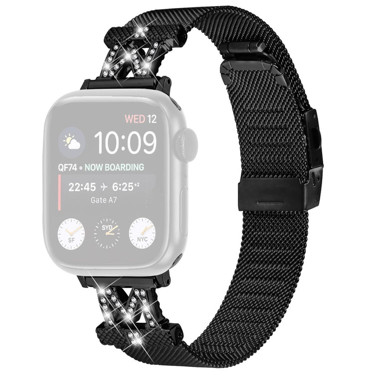Apple Watch Series 9 45mm / Ultra 2 rhinestone décor stainless steel strap with connector - Black#serie_1
