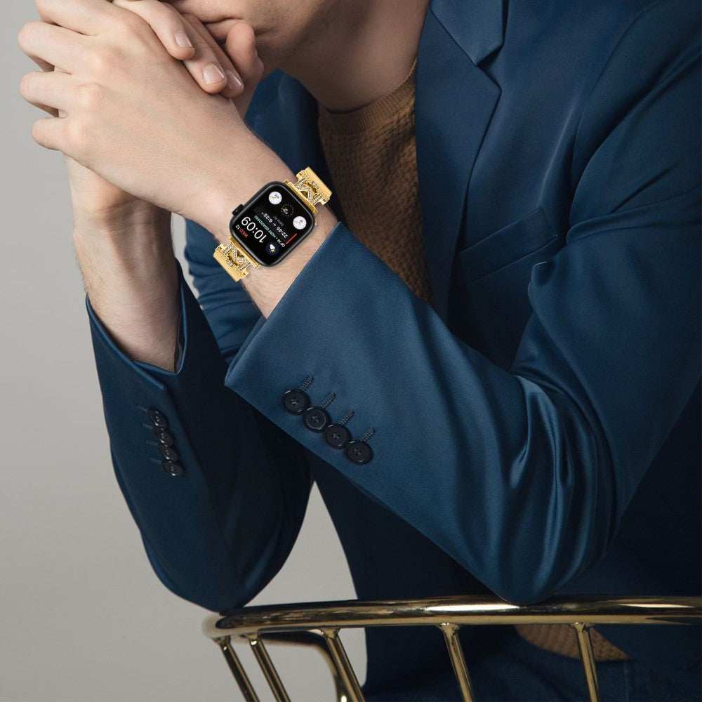 Mega Sejt Metal Og Rhinsten Universal Rem passer til Apple Smartwatch - Guld#serie_1