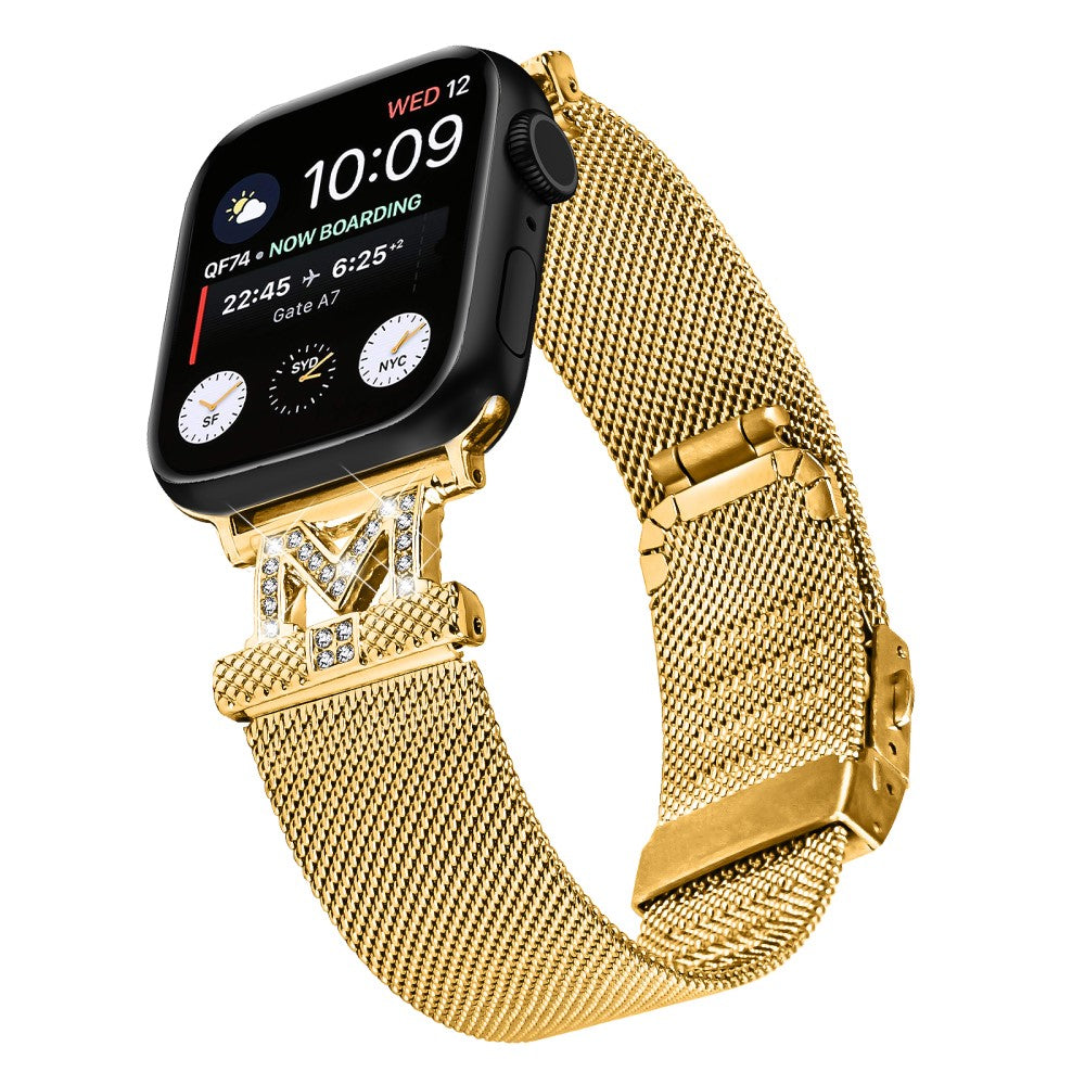 Apple Watch Series 9 45mm / Ultra 2 rhinestone milanese stainless steel strap - Gold#serie_1