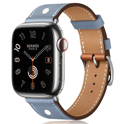 Apple Watch 49mm / 45mm / 44mm / 42mm Genuine Cow Leather Band Rivet Decor Strap - Baby Blue#serie_7