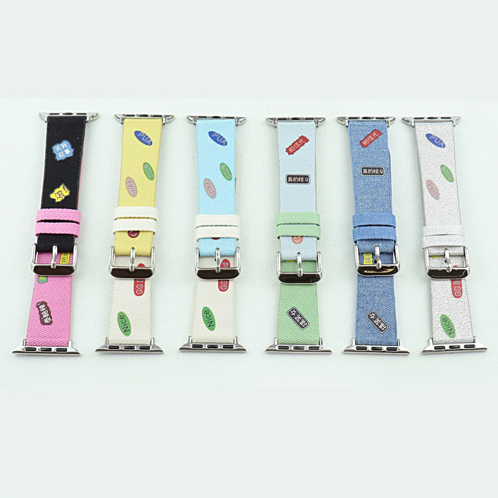 Apple Watch Series 9 41mm cute words nylon strap - Blue White#serie_5