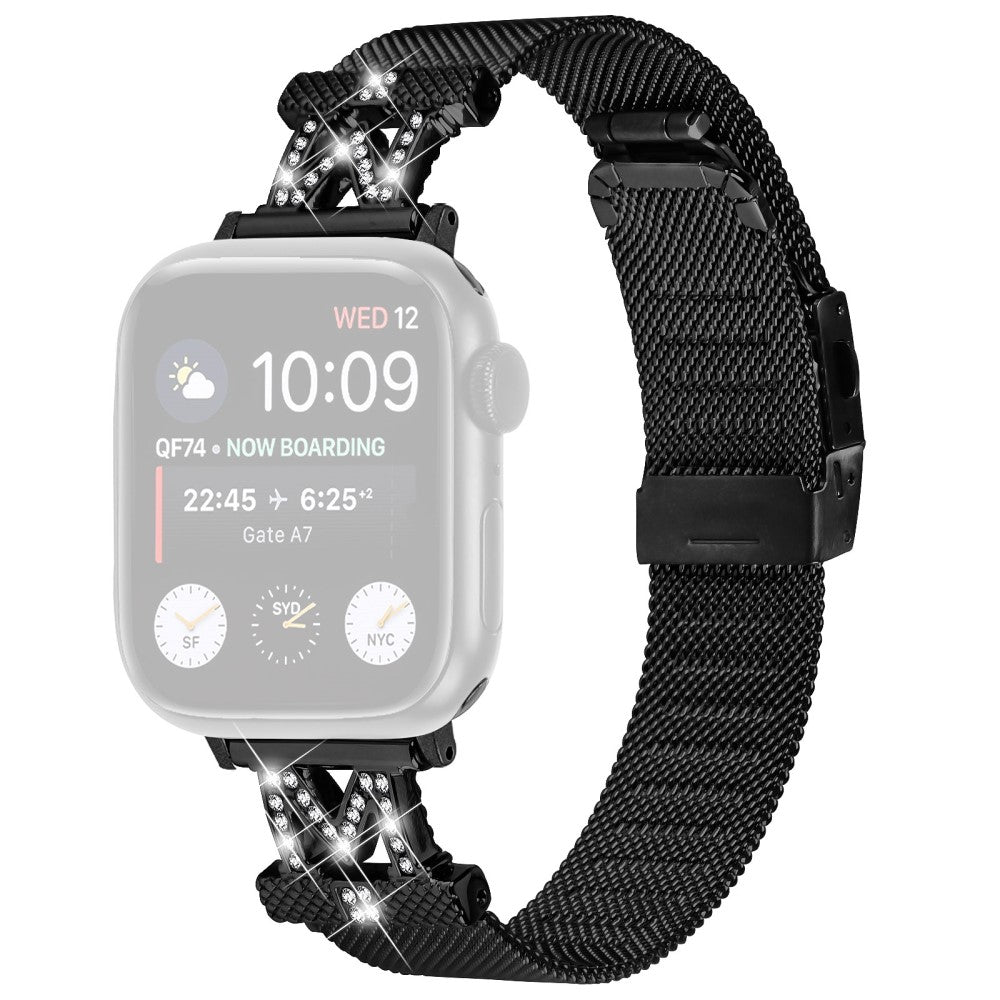 Google Pixel Watch M-shape rhinestone décor metal strap - Black#serie_1