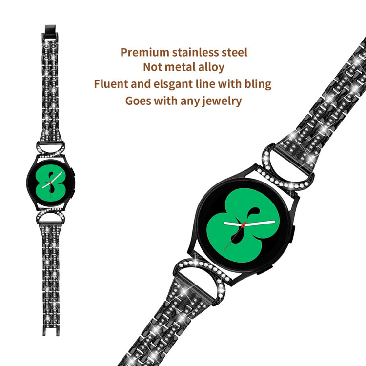 Stilfuld Metal Og Rhinsten Universal Rem passer til Samsung Smartwatch - Sort#serie_1