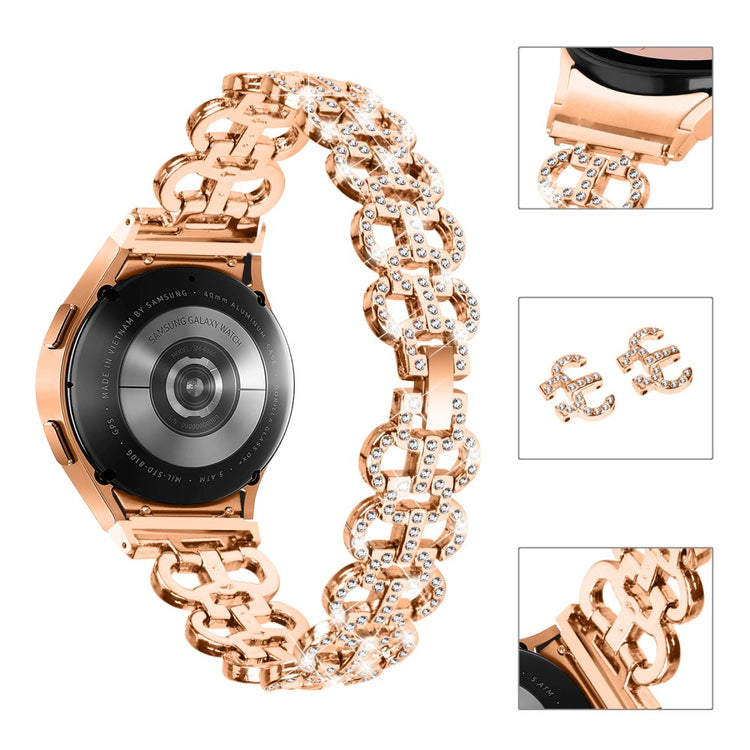 Fed Metal Og Rhinsten Universal Rem passer til Samsung Smartwatch - Pink#serie_3