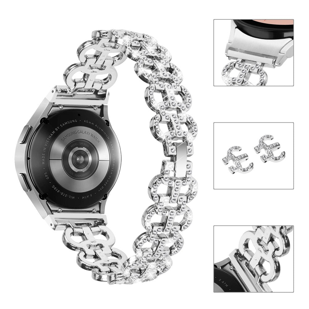 Fed Metal Og Rhinsten Universal Rem passer til Samsung Smartwatch - Sølv#serie_4