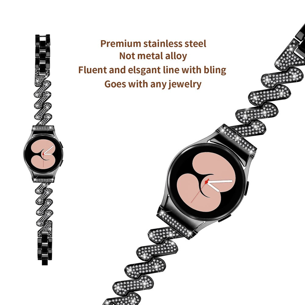 Sejt Metal Og Rhinsten Universal Rem passer til Samsung Smartwatch - Sort#serie_1