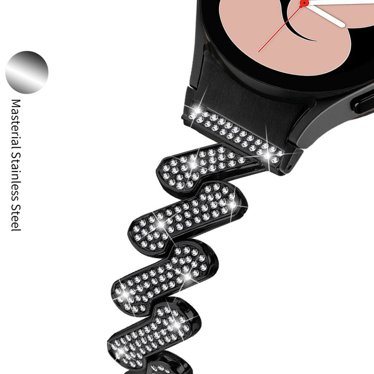 Sejt Metal Og Rhinsten Universal Rem passer til Samsung Smartwatch - Sort#serie_1