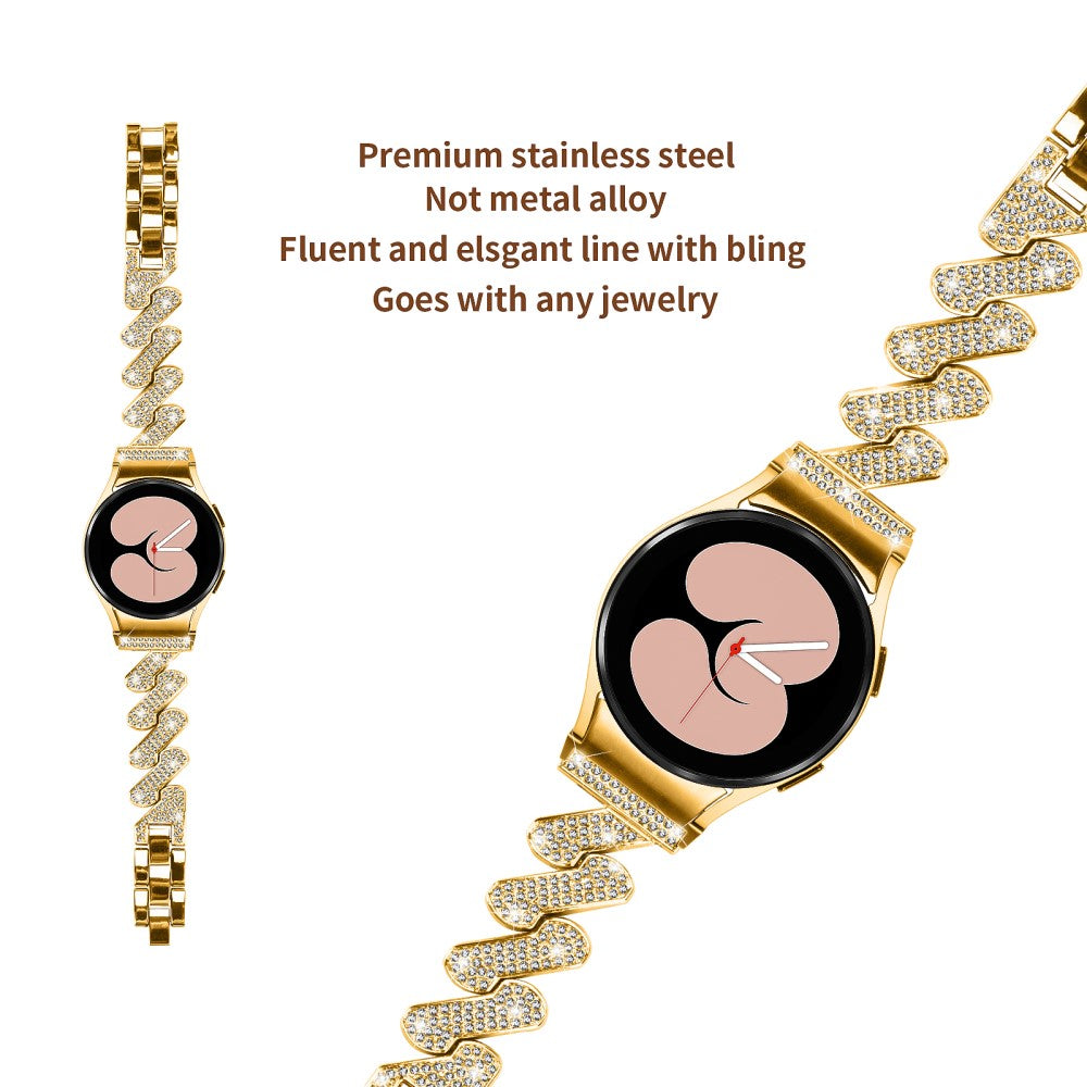 Sejt Metal Og Rhinsten Universal Rem passer til Samsung Smartwatch - Guld#serie_2