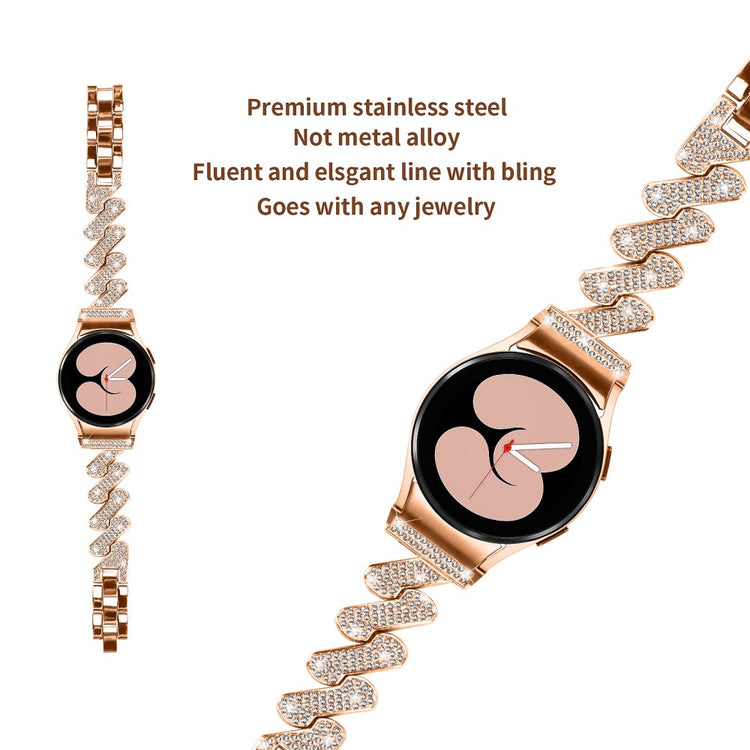 Sejt Metal Og Rhinsten Universal Rem passer til Samsung Smartwatch - Pink#serie_3