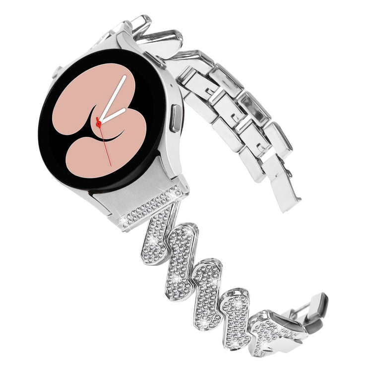 Sejt Metal Og Rhinsten Universal Rem passer til Samsung Smartwatch - Sølv#serie_4