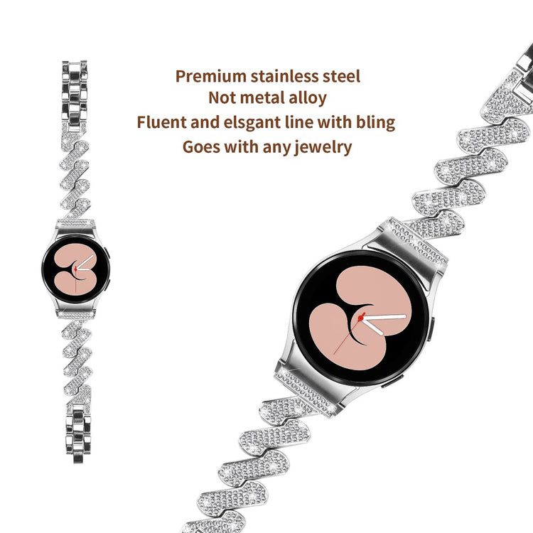 Sejt Metal Og Rhinsten Universal Rem passer til Samsung Smartwatch - Sølv#serie_4