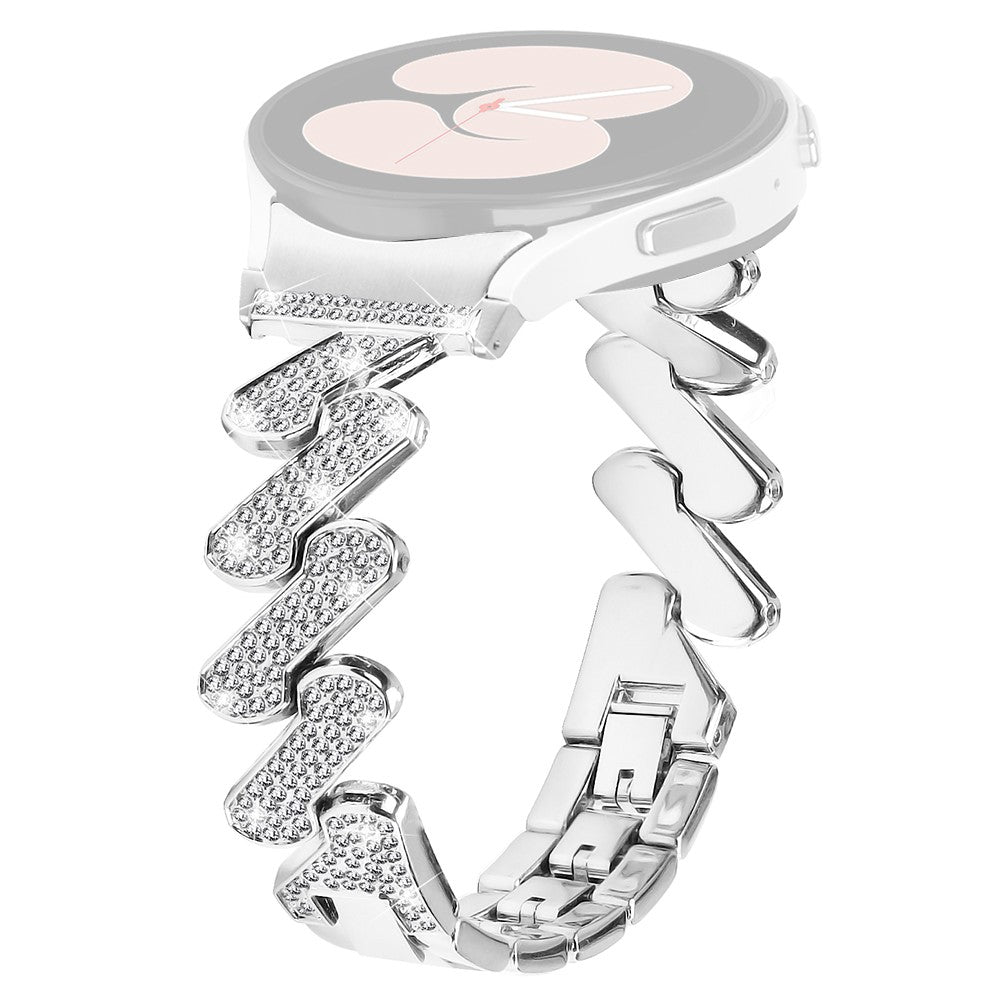 Sejt Metal Og Rhinsten Universal Rem passer til Samsung Smartwatch - Sølv#serie_4