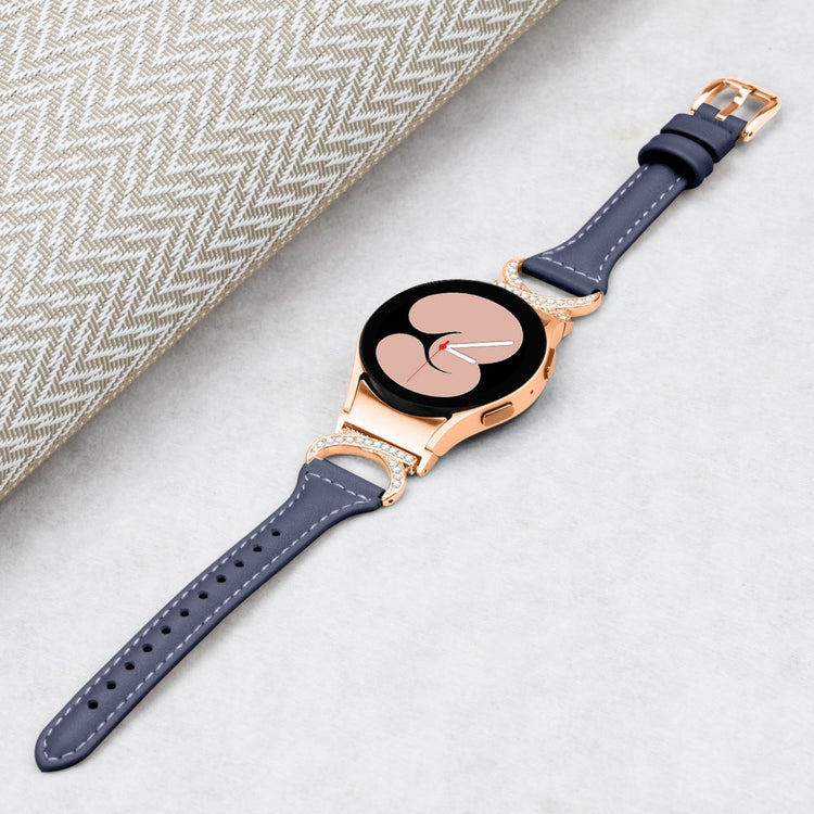 Fed Ægte Læder Og Rhinsten Universal Rem passer til Samsung Smartwatch - Blå#serie_1