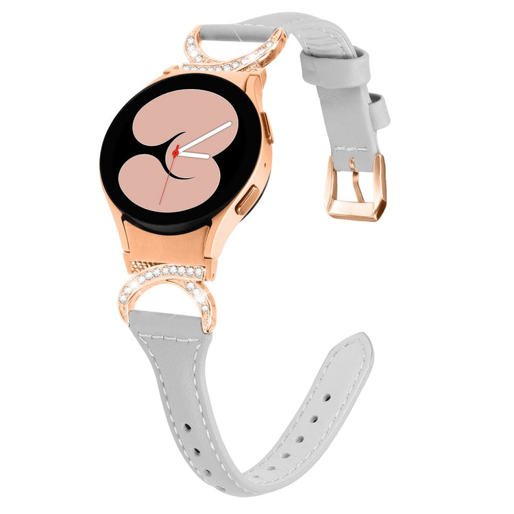 Fed Ægte Læder Og Rhinsten Universal Rem passer til Samsung Smartwatch - Sølv#serie_2