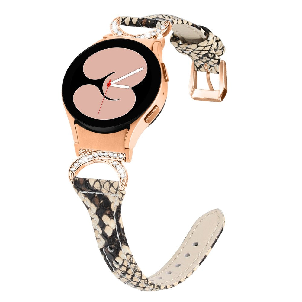 Fed Ægte Læder Og Rhinsten Universal Rem passer til Samsung Smartwatch - Hvid#serie_3