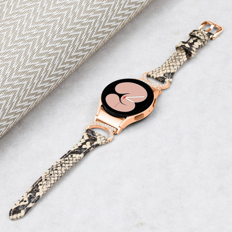 Fed Ægte Læder Og Rhinsten Universal Rem passer til Samsung Smartwatch - Hvid#serie_3