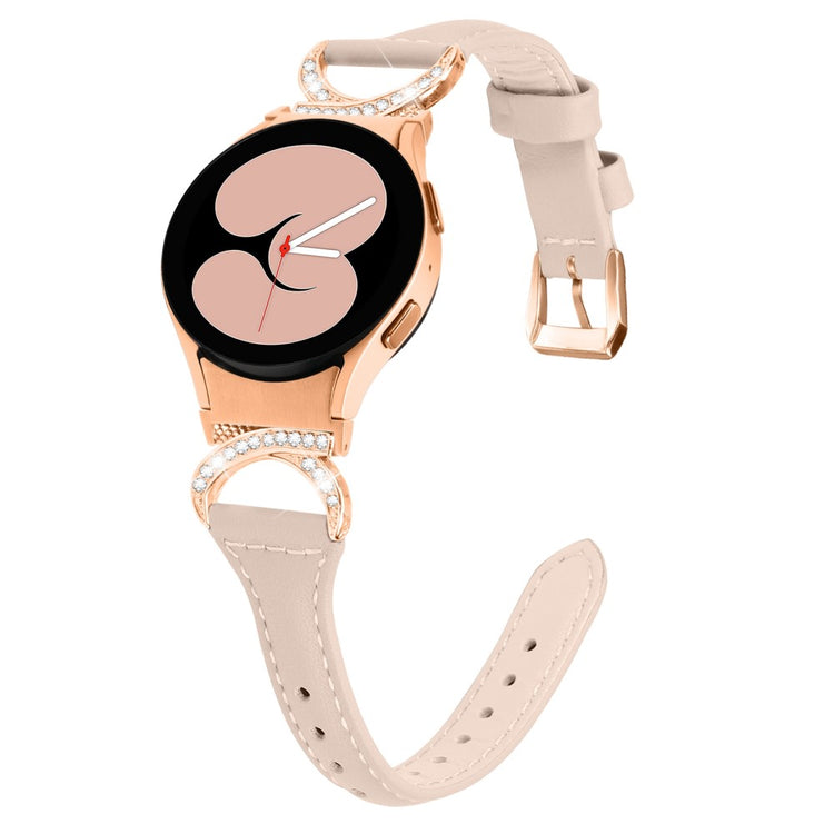 Fed Ægte Læder Og Rhinsten Universal Rem passer til Samsung Smartwatch - Beige#serie_4