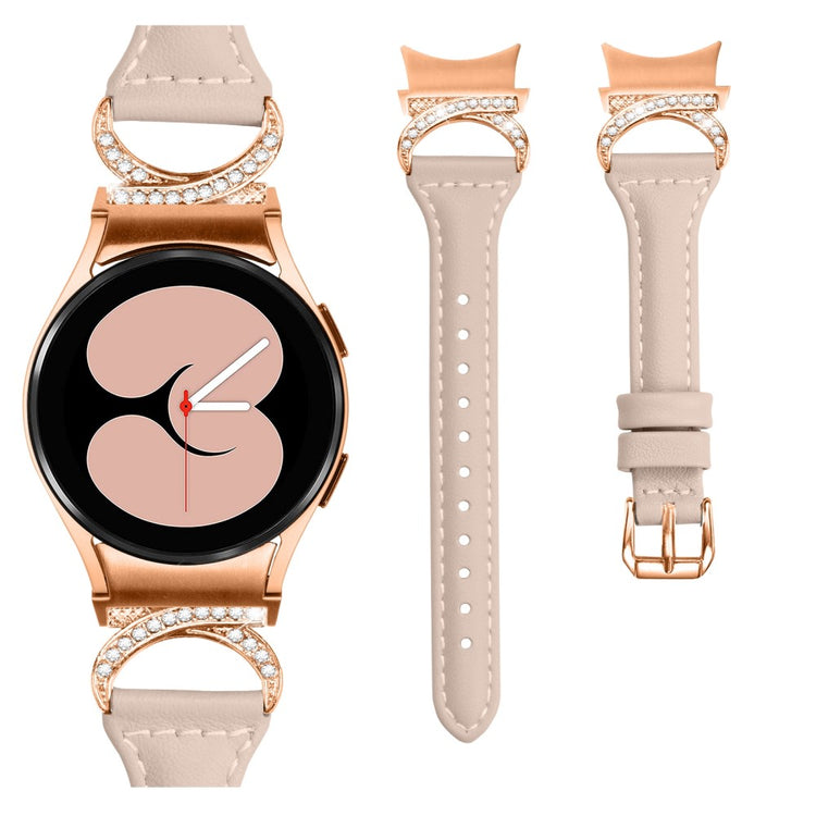 Fed Ægte Læder Og Rhinsten Universal Rem passer til Samsung Smartwatch - Beige#serie_4