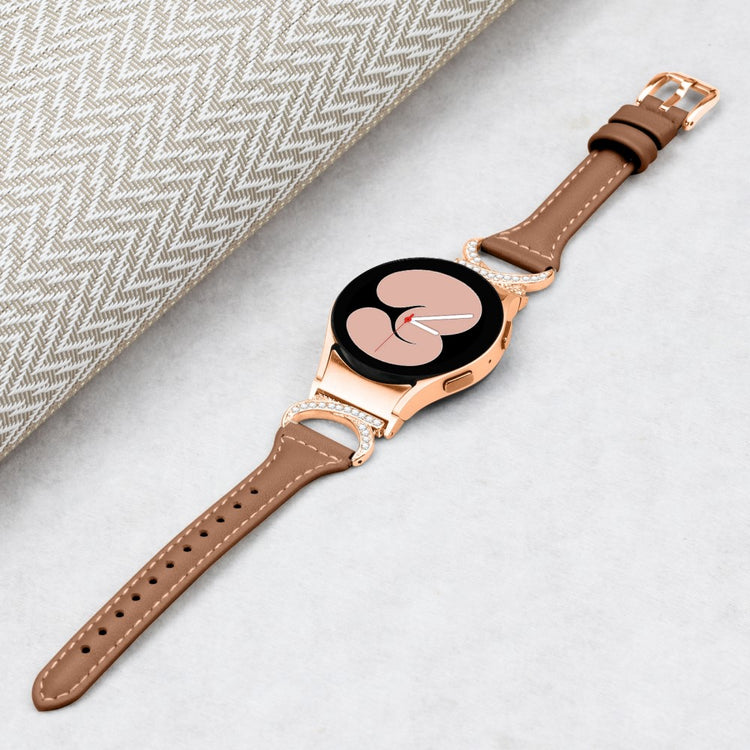 Fed Ægte Læder Og Rhinsten Universal Rem passer til Samsung Smartwatch - Brun#serie_5