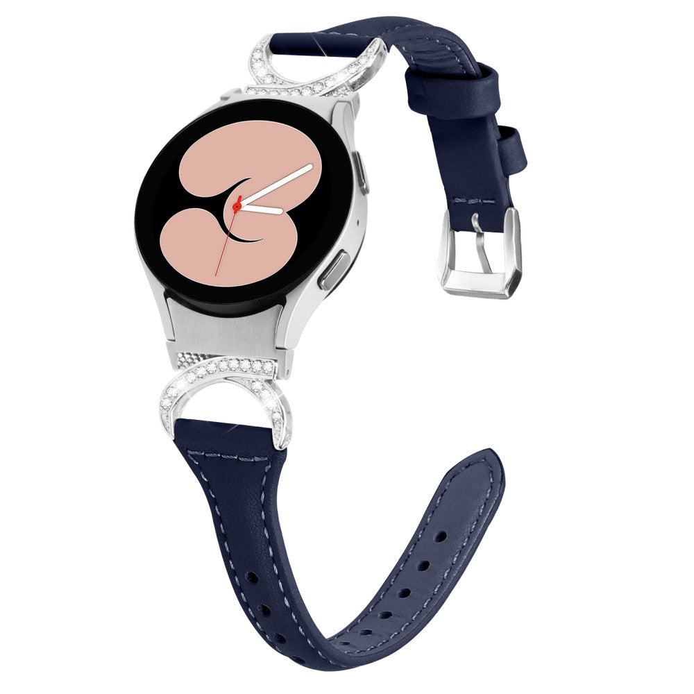 Fed Ægte Læder Og Rhinsten Universal Rem passer til Samsung Smartwatch - Blå#serie_2