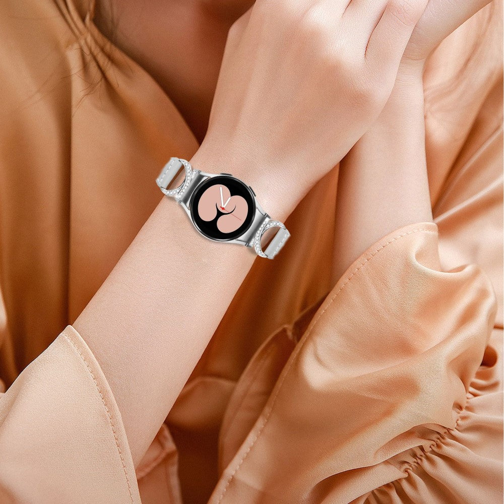 Fed Ægte Læder Og Rhinsten Universal Rem passer til Samsung Smartwatch - Sølv#serie_3