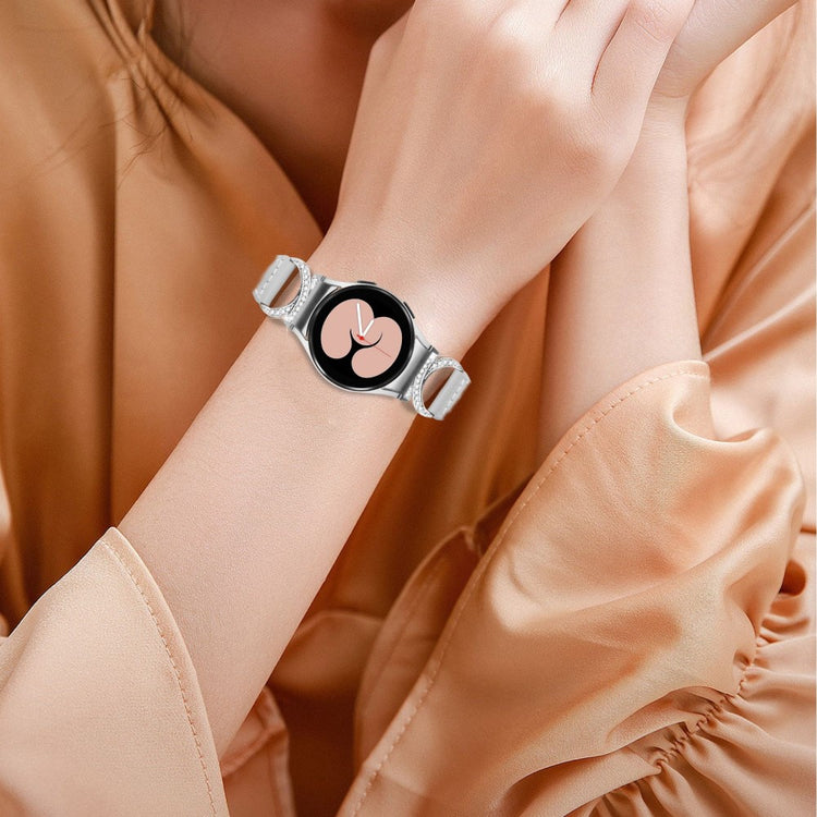 Fed Ægte Læder Og Rhinsten Universal Rem passer til Samsung Smartwatch - Sølv#serie_3