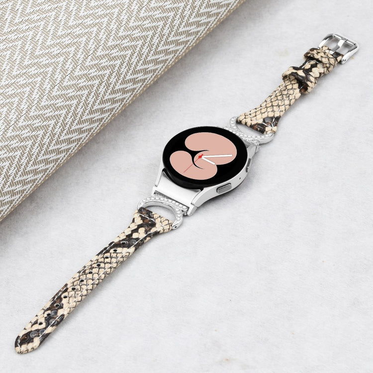 Fed Ægte Læder Og Rhinsten Universal Rem passer til Samsung Smartwatch - Hvid#serie_4