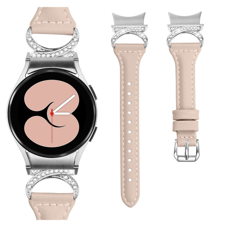 Fed Ægte Læder Og Rhinsten Universal Rem passer til Samsung Smartwatch - Brun#serie_5