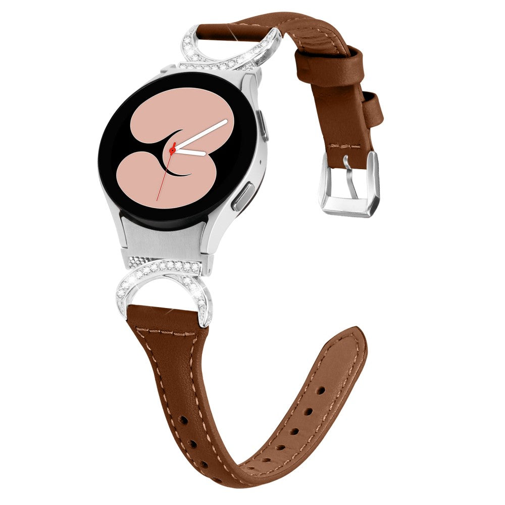 Fed Ægte Læder Og Rhinsten Universal Rem passer til Samsung Smartwatch - Brun#serie_6