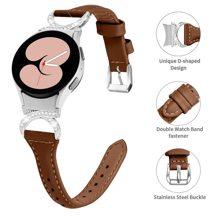 Fed Ægte Læder Og Rhinsten Universal Rem passer til Samsung Smartwatch - Brun#serie_6