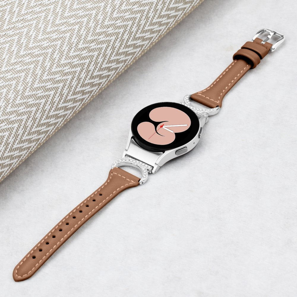 Fed Ægte Læder Og Rhinsten Universal Rem passer til Samsung Smartwatch - Brun#serie_6