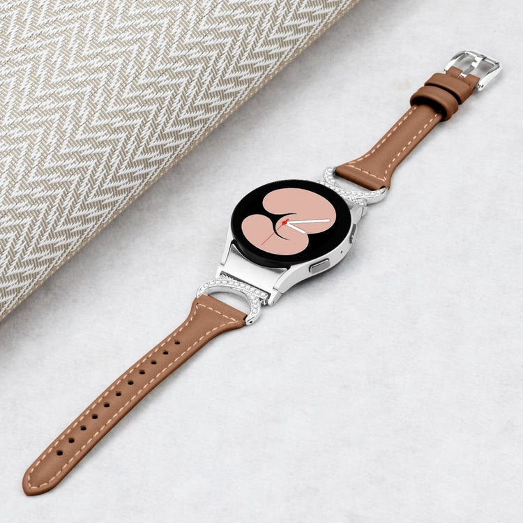 Fed Ægte Læder Og Rhinsten Universal Rem passer til Samsung Smartwatch - Brun#serie_6