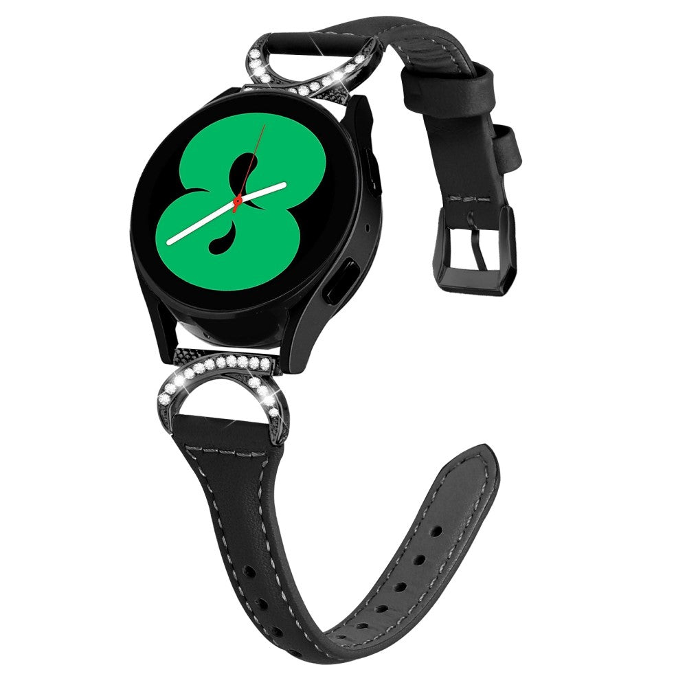 Fed Ægte Læder Og Rhinsten Universal Rem passer til Samsung Smartwatch - Sort#serie_1