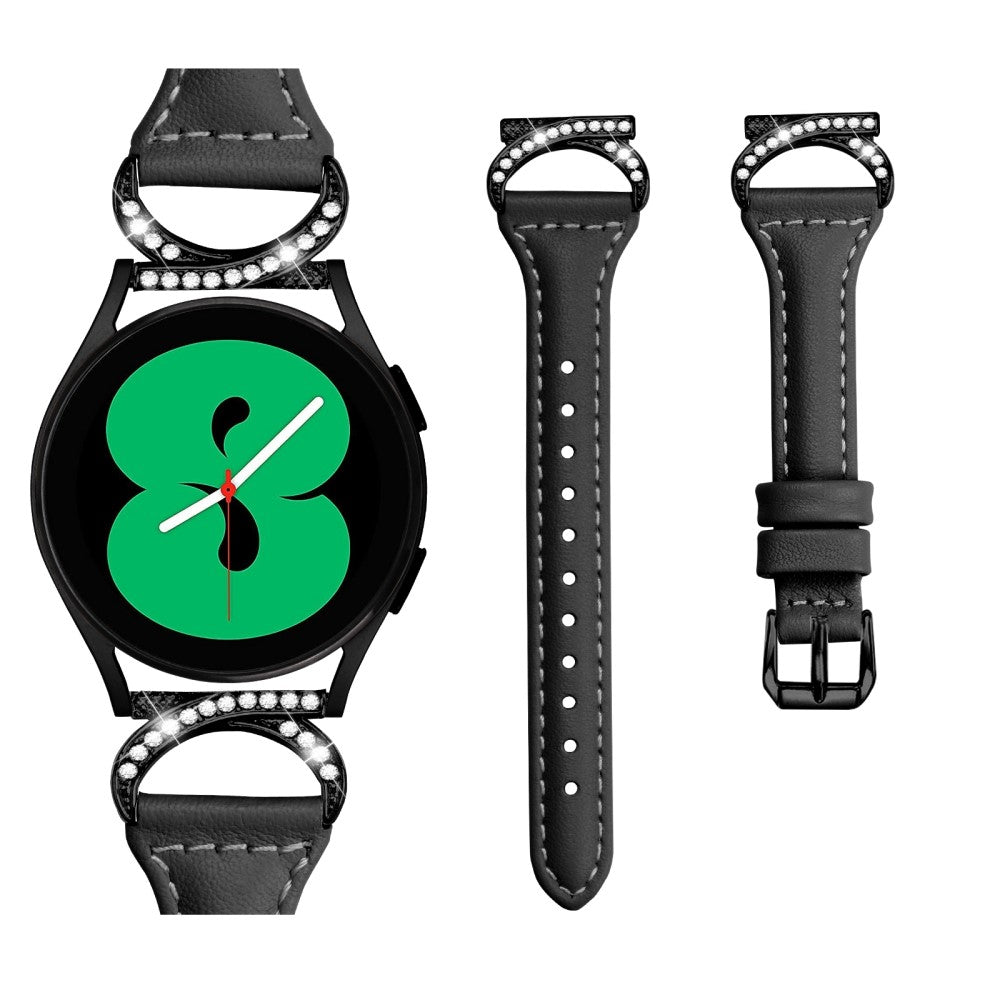 Fed Ægte Læder Og Rhinsten Universal Rem passer til Samsung Smartwatch - Sort#serie_1
