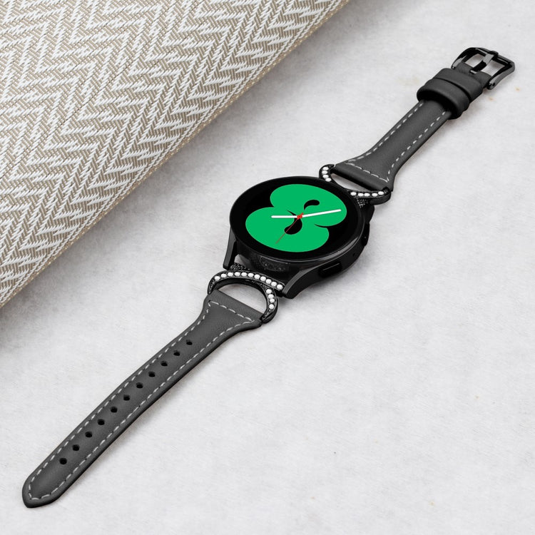 Fed Ægte Læder Og Rhinsten Universal Rem passer til Samsung Smartwatch - Sort#serie_1