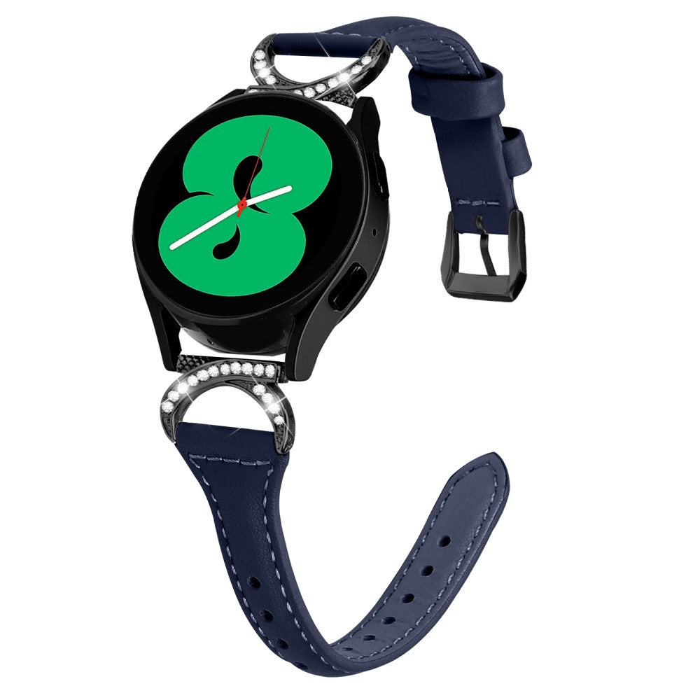Fed Ægte Læder Og Rhinsten Universal Rem passer til Samsung Smartwatch - Blå#serie_2