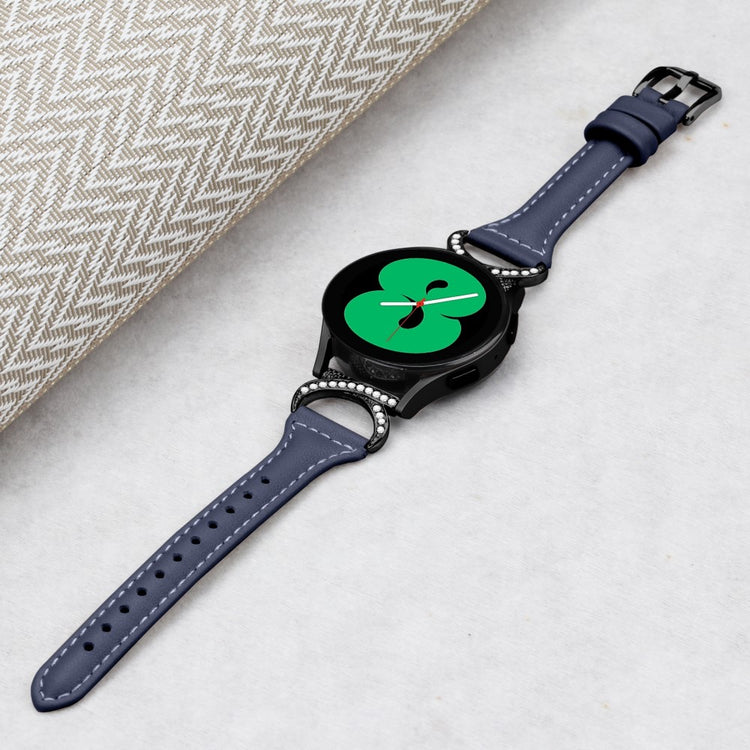Fed Ægte Læder Og Rhinsten Universal Rem passer til Samsung Smartwatch - Blå#serie_2