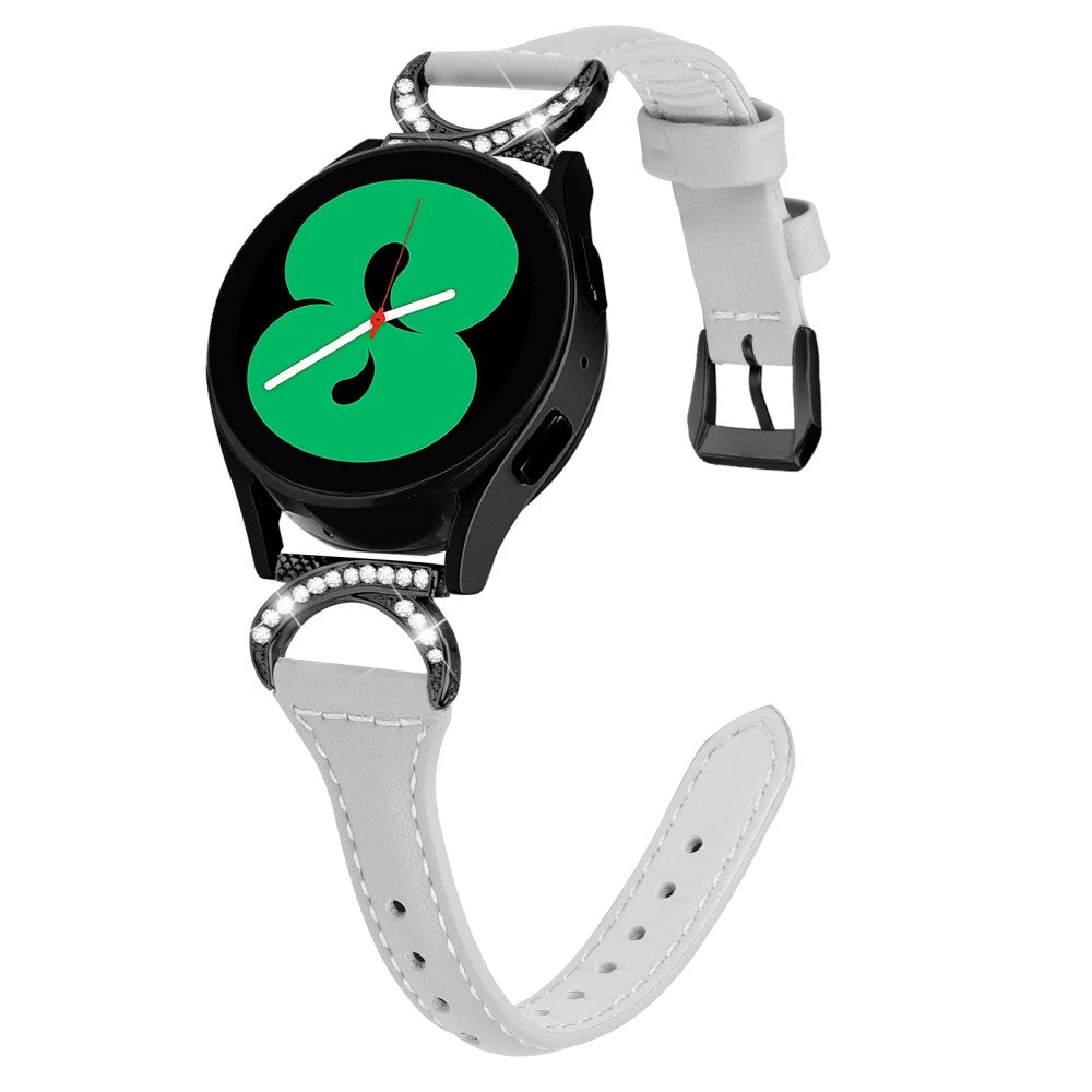 Fed Ægte Læder Og Rhinsten Universal Rem passer til Samsung Smartwatch - Sølv#serie_3