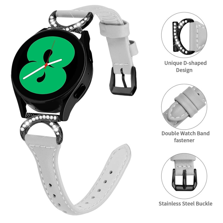 Fed Ægte Læder Og Rhinsten Universal Rem passer til Samsung Smartwatch - Sølv#serie_3