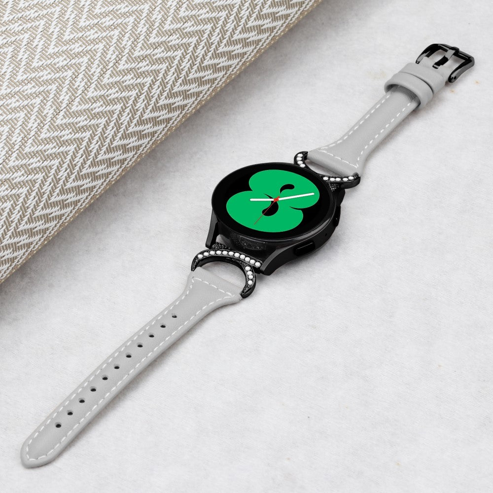 Fed Ægte Læder Og Rhinsten Universal Rem passer til Samsung Smartwatch - Sølv#serie_3