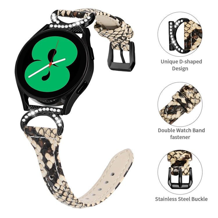 Fed Ægte Læder Og Rhinsten Universal Rem passer til Samsung Smartwatch - Hvid#serie_4
