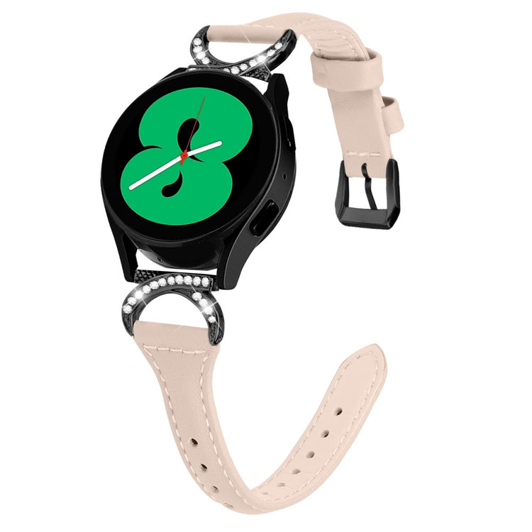 Fed Ægte Læder Og Rhinsten Universal Rem passer til Samsung Smartwatch - Beige#serie_5