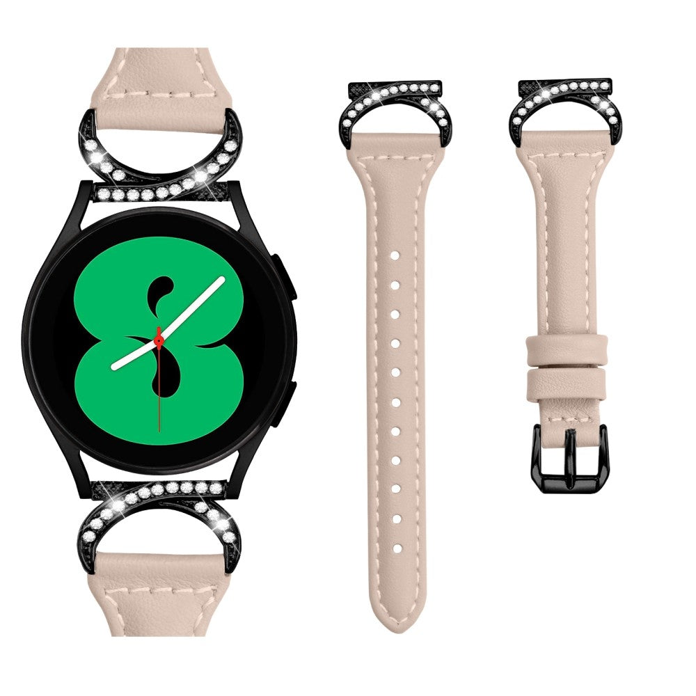 Fed Ægte Læder Og Rhinsten Universal Rem passer til Samsung Smartwatch - Beige#serie_5