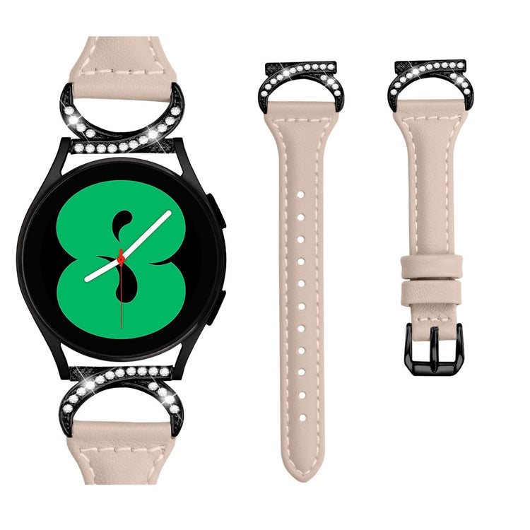 Fed Ægte Læder Og Rhinsten Universal Rem passer til Samsung Smartwatch - Beige#serie_5