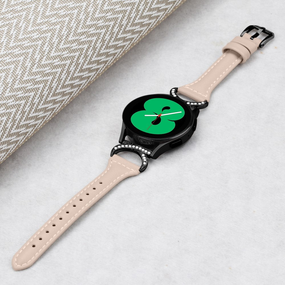 Fed Ægte Læder Og Rhinsten Universal Rem passer til Samsung Smartwatch - Beige#serie_5