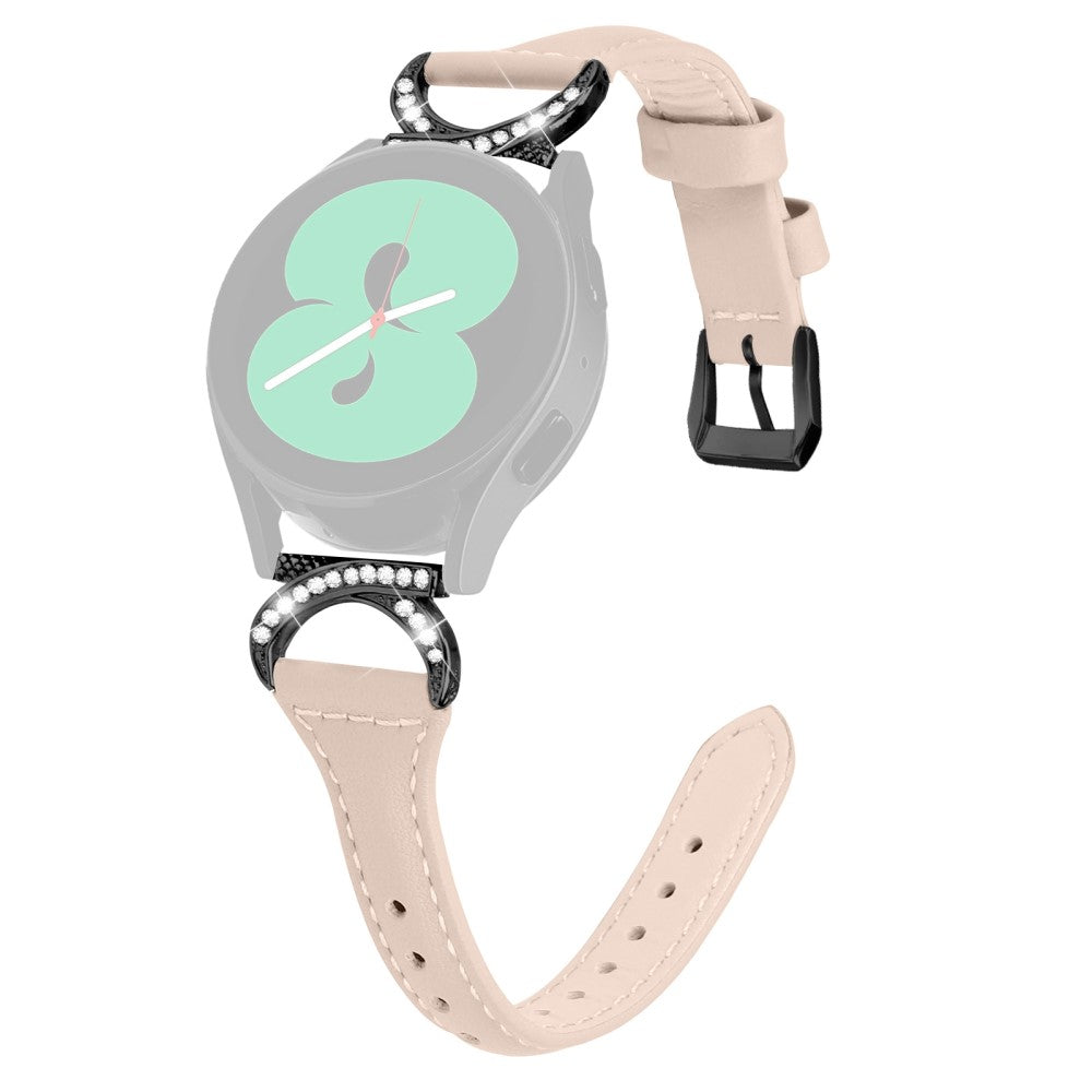 Fed Ægte Læder Og Rhinsten Universal Rem passer til Samsung Smartwatch - Beige#serie_5
