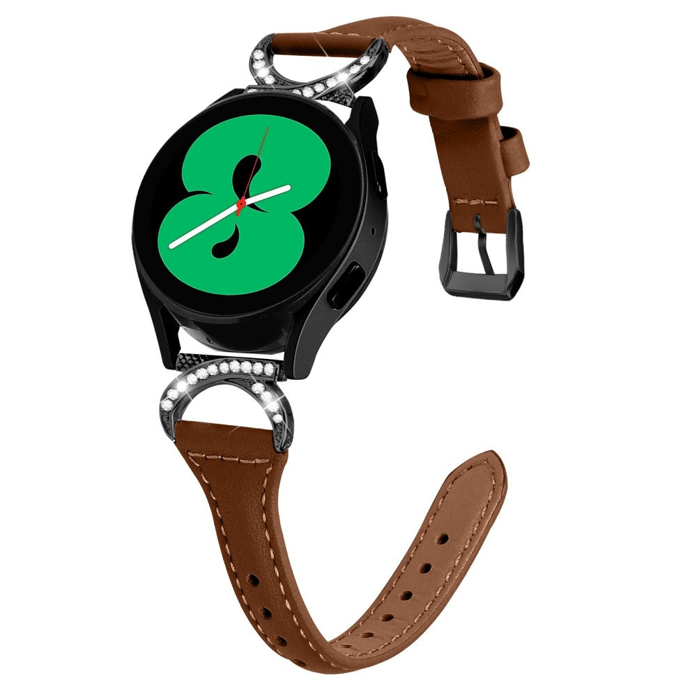 Fed Ægte Læder Og Rhinsten Universal Rem passer til Samsung Smartwatch - Brun#serie_6